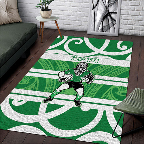 Manawatu Custom Rugby New Zealand Area Rug Aotearoa Maori Pukana Tiki Mascot