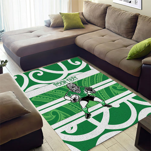 Manawatu Custom Rugby New Zealand Area Rug Aotearoa Maori Pukana Tiki Mascot