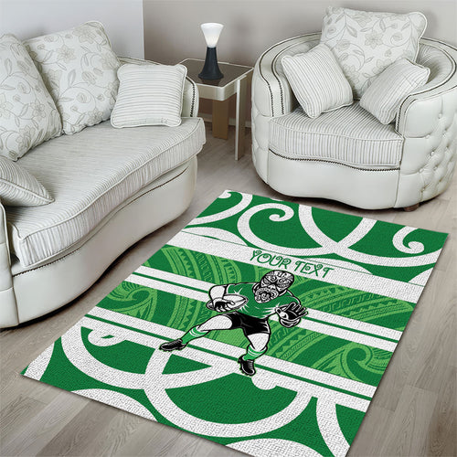 Manawatu Custom Rugby New Zealand Area Rug Aotearoa Maori Pukana Tiki Mascot