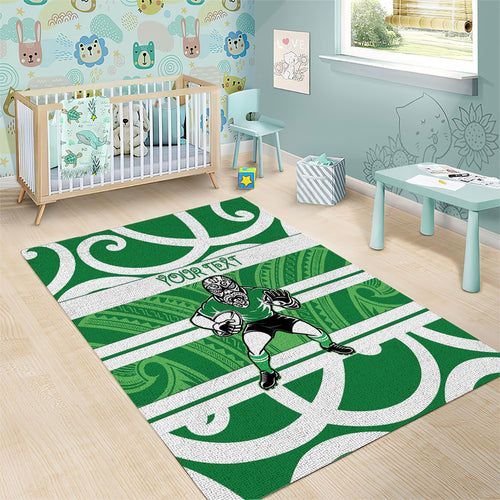 Manawatu Custom Rugby New Zealand Area Rug Aotearoa Maori Pukana Tiki Mascot