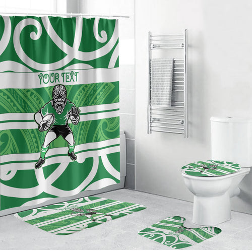 Manawatu Custom Rugby New Zealand Bathroom Set Aotearoa Maori Pukana Tiki Mascot