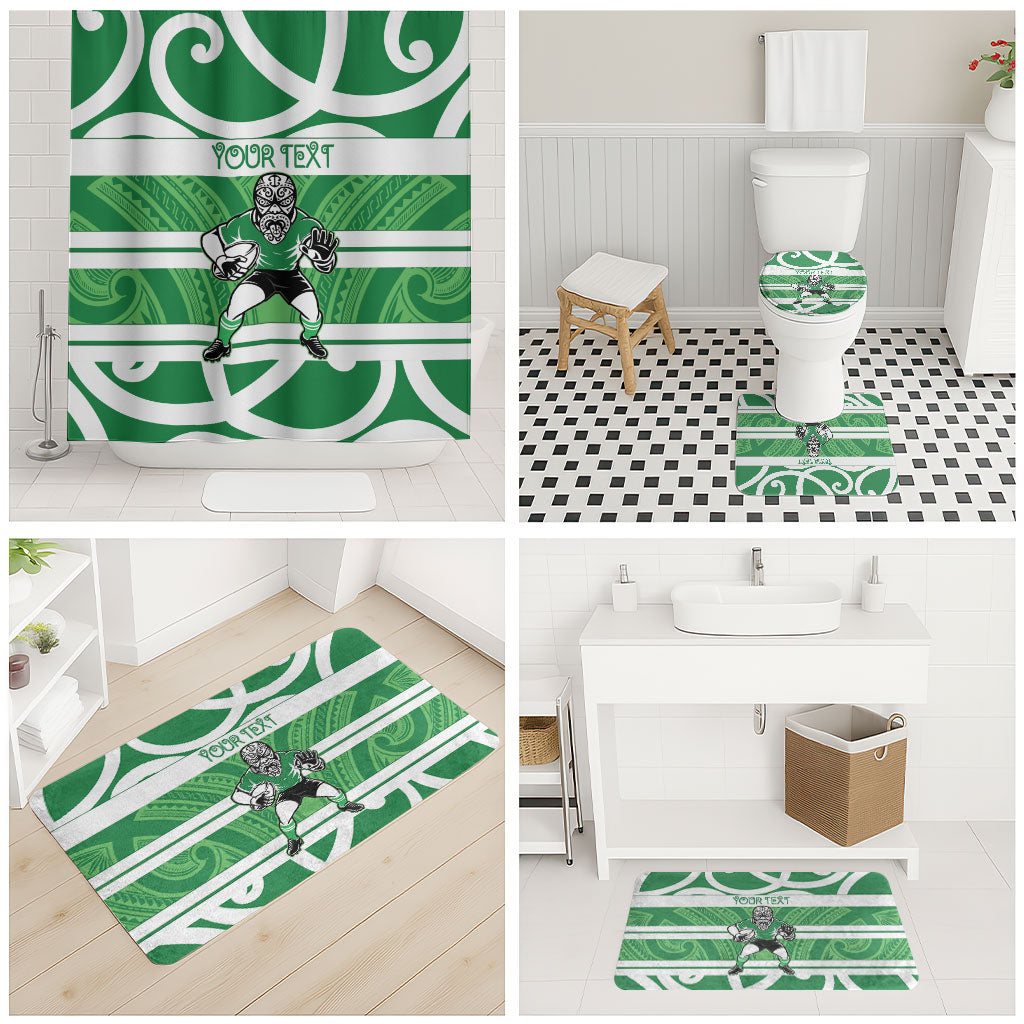 Manawatu Custom Rugby New Zealand Bathroom Set Aotearoa Maori Pukana Tiki Mascot