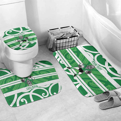 Manawatu Custom Rugby New Zealand Bathroom Set Aotearoa Maori Pukana Tiki Mascot
