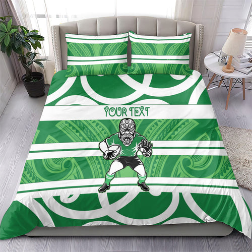 Manawatu Custom Rugby New Zealand Bedding Set Aotearoa Maori Pukana Tiki Mascot