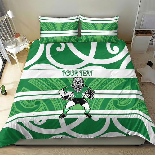 Manawatu Custom Rugby New Zealand Bedding Set Aotearoa Maori Pukana Tiki Mascot