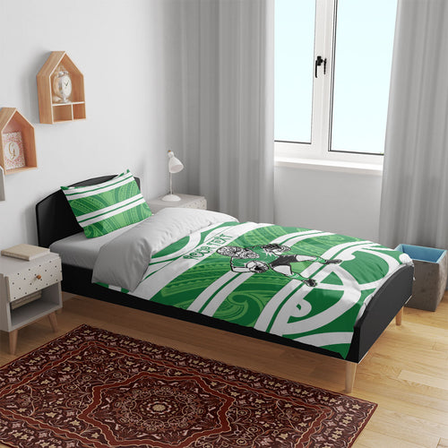 Manawatu Custom Rugby New Zealand Bedding Set Aotearoa Maori Pukana Tiki Mascot