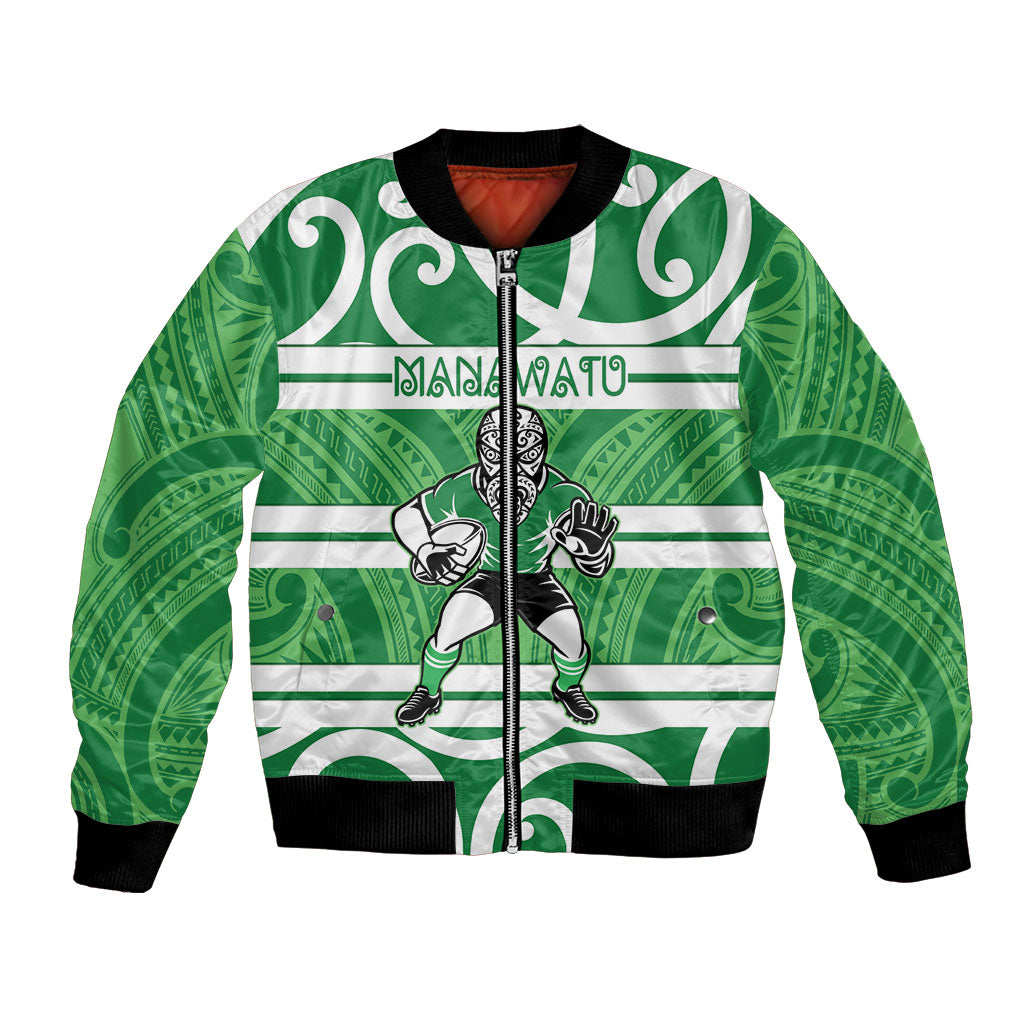 Manawatu Custom Rugby New Zealand Bomber Jacket Aotearoa Maori Pukana Tiki Mascot