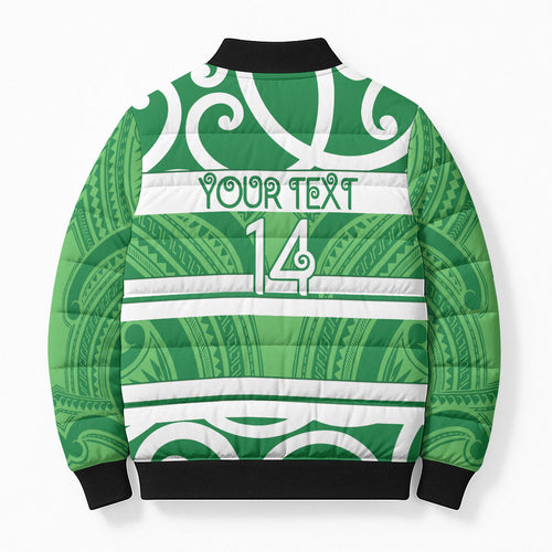Manawatu Custom Rugby New Zealand Bomber Puffer Jacket Aotearoa Maori Pukana Tiki Mascot
