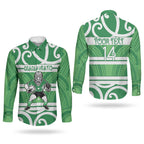 Manawatu Custom Rugby New Zealand Couples Matching Short Sleeve Bodycon Dress and Long Sleeve Button Shirt Aotearoa Maori Pukana Tiki Mascot