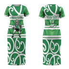 Manawatu Custom Rugby New Zealand Couples Matching Short Sleeve Bodycon Dress and Long Sleeve Button Shirt Aotearoa Maori Pukana Tiki Mascot
