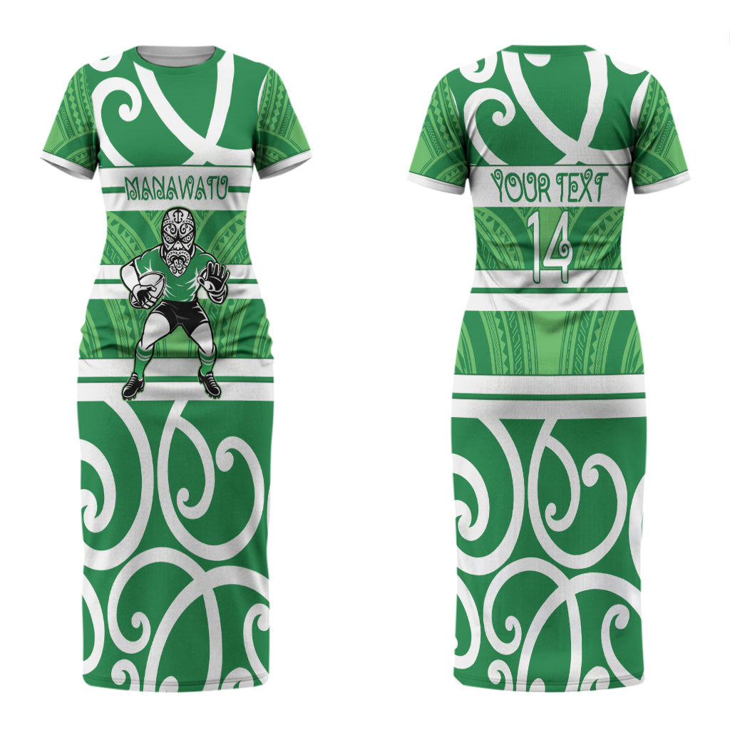Manawatu Custom Rugby New Zealand Couples Matching Short Sleeve Bodycon Dress and Long Sleeve Button Shirt Aotearoa Maori Pukana Tiki Mascot