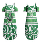 Manawatu Custom Rugby New Zealand Couples Matching Summer Maxi Dress and Hawaiian Shirt Aotearoa Maori Pukana Tiki Mascot