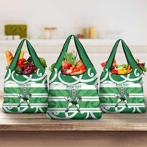 Manawatu Custom Rugby New Zealand Grocery Bag Aotearoa Maori Pukana Tiki Mascot