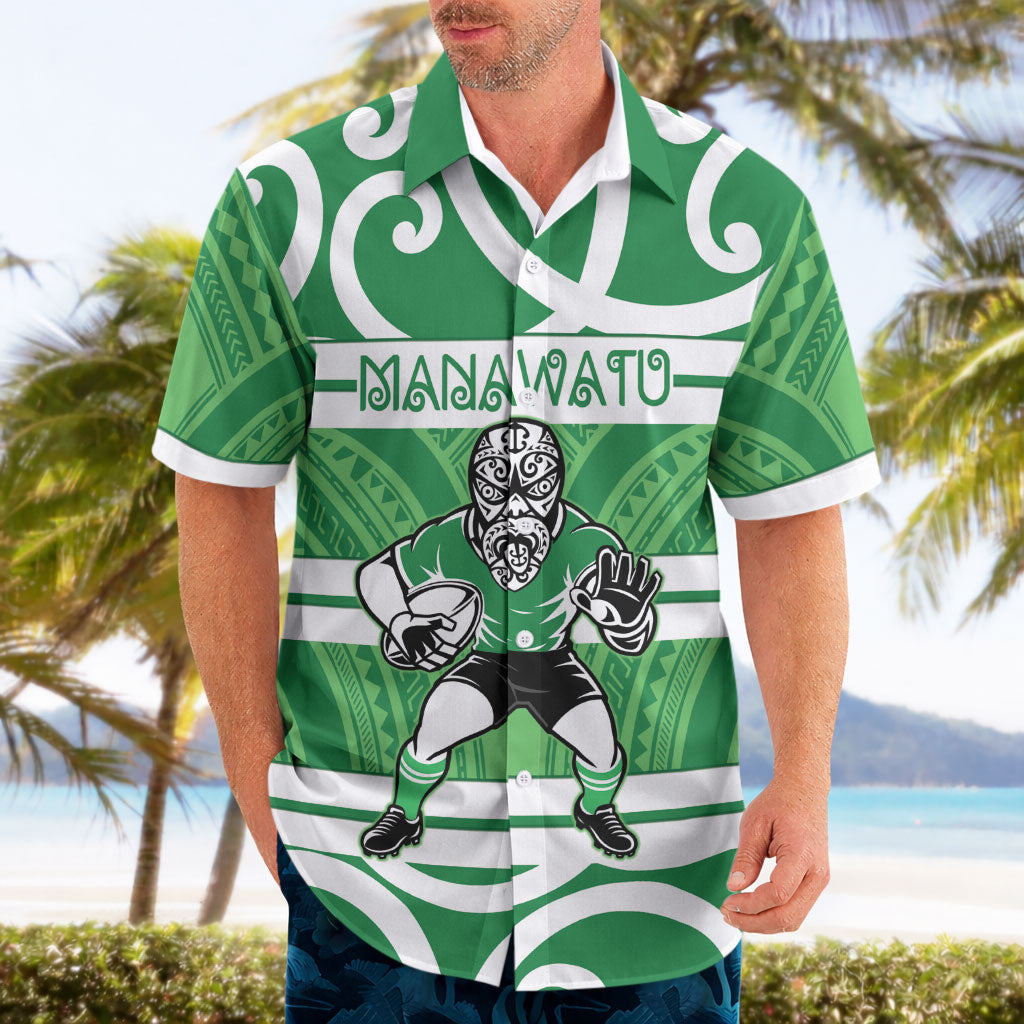 Manawatu Custom Rugby New Zealand Hawaiian Shirt Aotearoa Maori Pukana Tiki Mascot