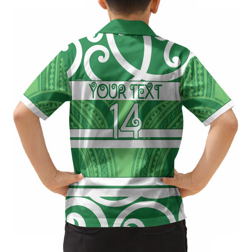 Manawatu Custom Rugby New Zealand Kid Hawaiian Shirt Aotearoa Maori Pukana Tiki Mascot