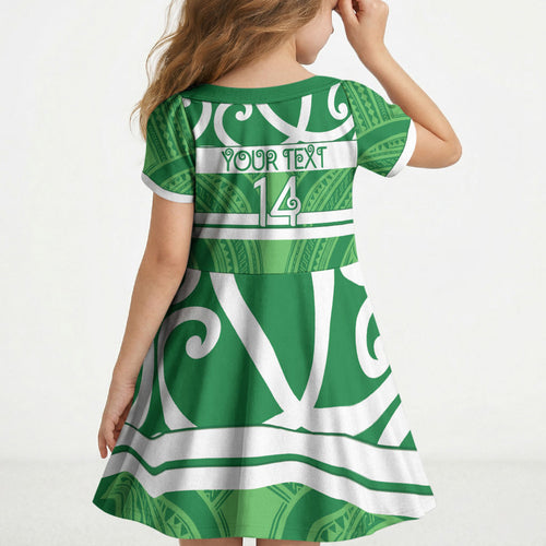 Manawatu Custom Rugby New Zealand Kid Short Sleeve Dress Aotearoa Maori Pukana Tiki Mascot