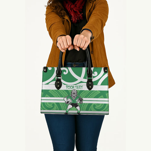 Manawatu Custom Rugby New Zealand Leather Bag Aotearoa Maori Pukana Tiki Mascot