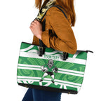 Manawatu Custom Rugby New Zealand Leather Tote Bag Aotearoa Maori Pukana Tiki Mascot