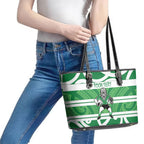 Manawatu Custom Rugby New Zealand Leather Tote Bag Aotearoa Maori Pukana Tiki Mascot