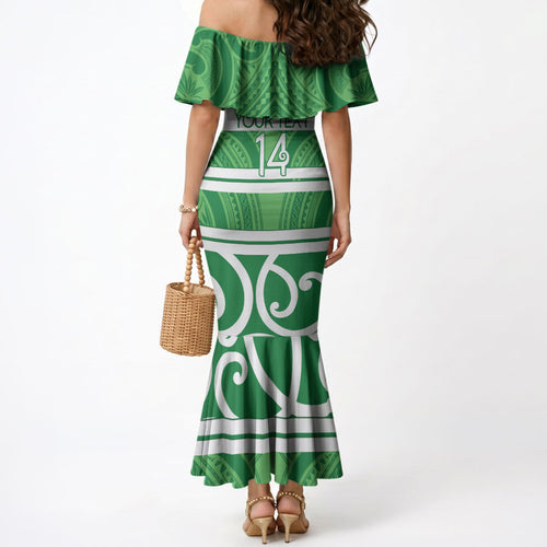 Manawatu Custom Rugby New Zealand Mermaid Dress Aotearoa Maori Pukana Tiki Mascot