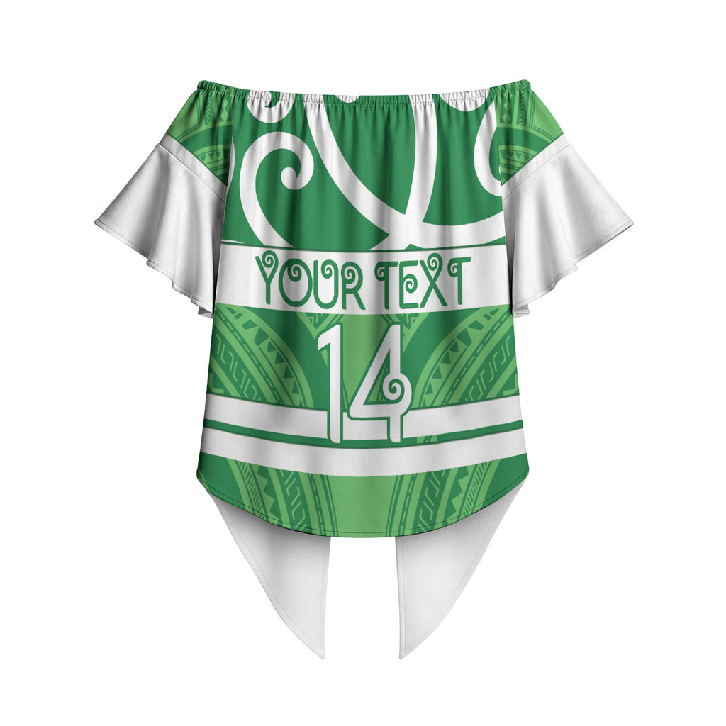 Manawatu Custom Rugby New Zealand Off Shoulder Wrap Waist Top Aotearoa Maori Pukana Tiki Mascot