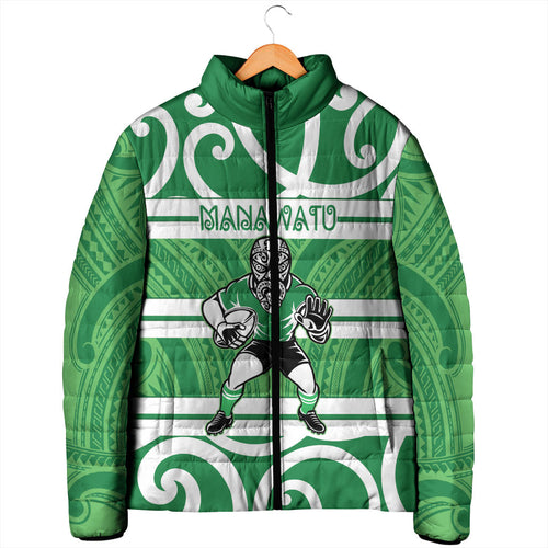 Manawatu Custom Rugby New Zealand Padded Jacket Aotearoa Maori Pukana Tiki Mascot