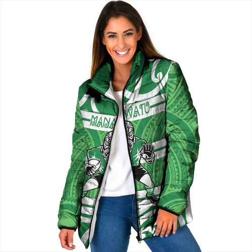 Manawatu Custom Rugby New Zealand Padded Jacket Aotearoa Maori Pukana Tiki Mascot
