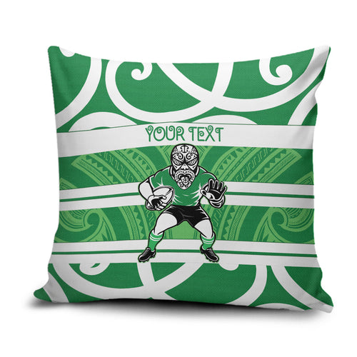 Manawatu Custom Rugby New Zealand Pillow Cover Aotearoa Maori Pukana Tiki Mascot