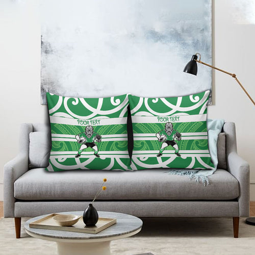 Manawatu Custom Rugby New Zealand Pillow Cover Aotearoa Maori Pukana Tiki Mascot