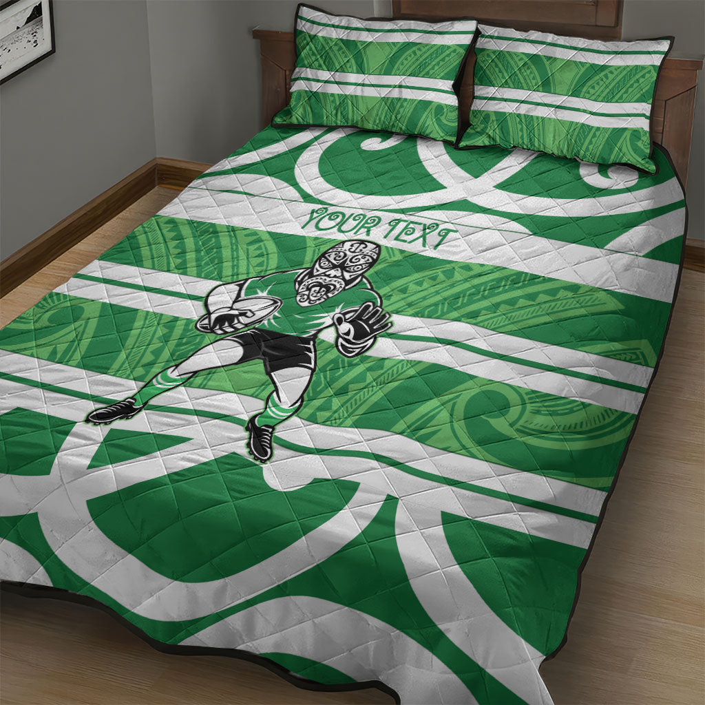 Manawatu Custom Rugby New Zealand Quilt Bed Set Aotearoa Maori Pukana Tiki Mascot