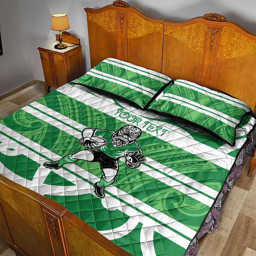 Manawatu Custom Rugby New Zealand Quilt Bed Set Aotearoa Maori Pukana Tiki Mascot