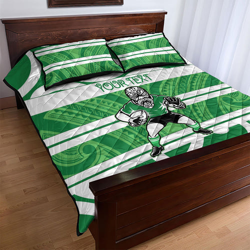 Manawatu Custom Rugby New Zealand Quilt Bed Set Aotearoa Maori Pukana Tiki Mascot