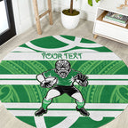 Manawatu Custom Rugby New Zealand Round Carpet Aotearoa Maori Pukana Tiki Mascot