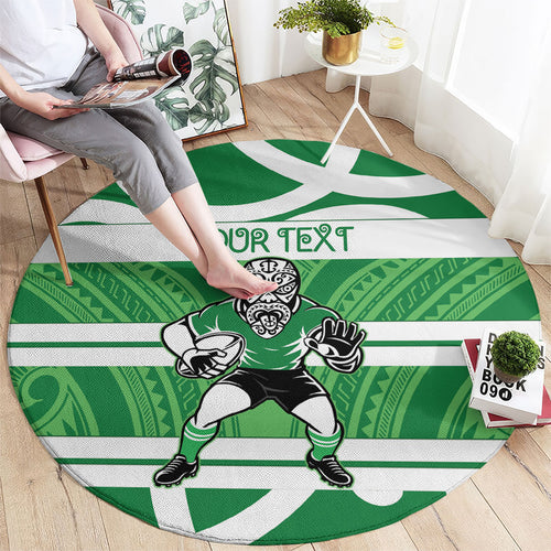 Manawatu Custom Rugby New Zealand Round Carpet Aotearoa Maori Pukana Tiki Mascot