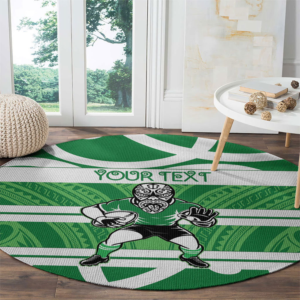 Manawatu Custom Rugby New Zealand Round Carpet Aotearoa Maori Pukana Tiki Mascot