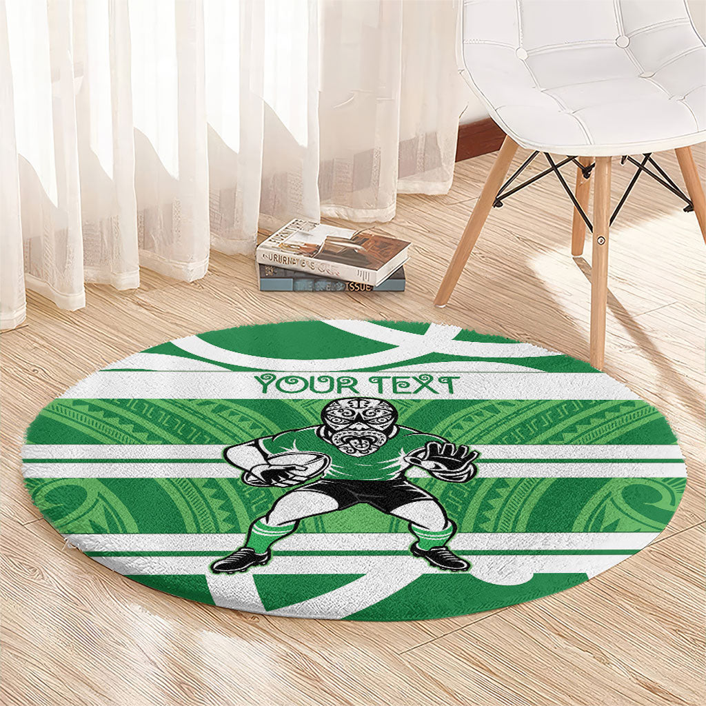 Manawatu Custom Rugby New Zealand Round Carpet Aotearoa Maori Pukana Tiki Mascot