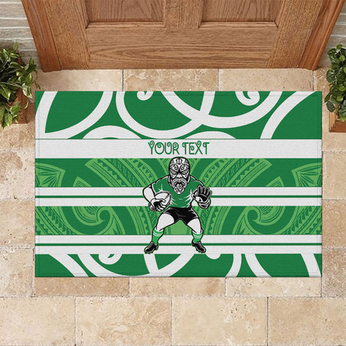 Manawatu Custom Rugby New Zealand Rubber Doormat Aotearoa Maori Pukana Tiki Mascot