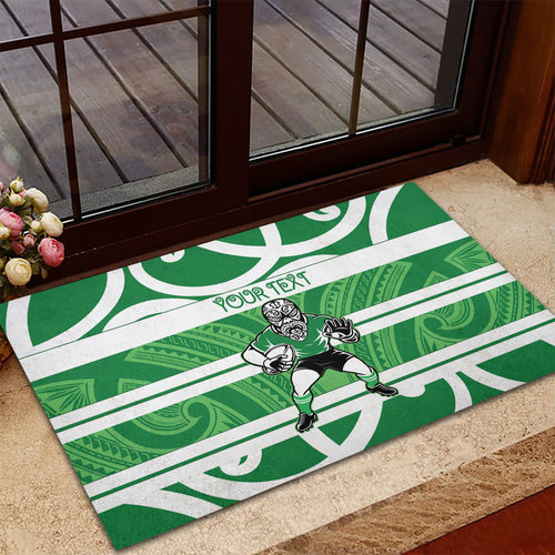 Manawatu Custom Rugby New Zealand Rubber Doormat Aotearoa Maori Pukana Tiki Mascot