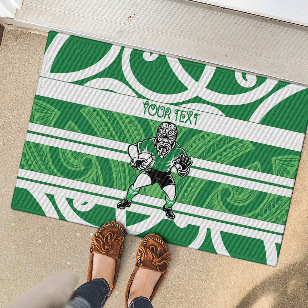 Manawatu Custom Rugby New Zealand Rubber Doormat Aotearoa Maori Pukana Tiki Mascot