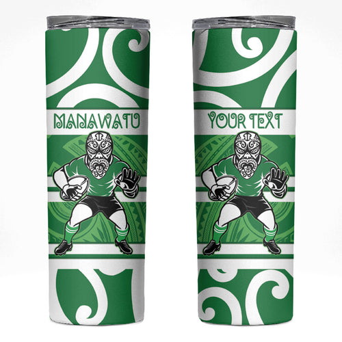 Manawatu Custom Rugby New Zealand Skinny Tumbler Aotearoa Maori Pukana Tiki Mascot