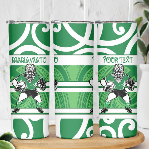 Manawatu Custom Rugby New Zealand Skinny Tumbler Aotearoa Maori Pukana Tiki Mascot