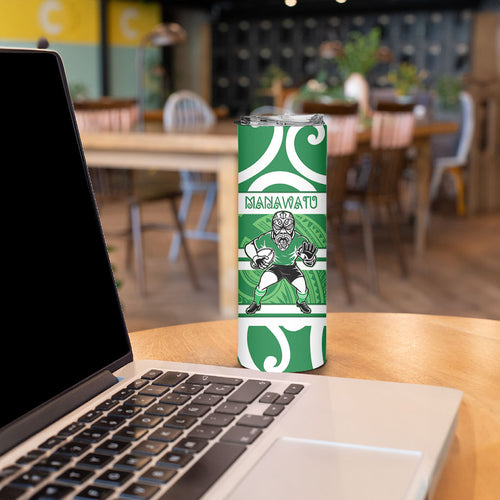 Manawatu Custom Rugby New Zealand Skinny Tumbler Aotearoa Maori Pukana Tiki Mascot