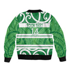 Manawatu Custom Rugby New Zealand Sleeve Zip Bomber Jacket Aotearoa Maori Pukana Tiki Mascot