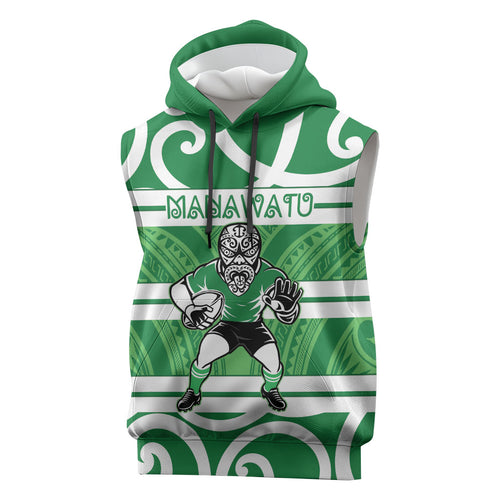 Manawatu Custom Rugby New Zealand Sleeveless Hoodie Aotearoa Maori Pukana Tiki Mascot
