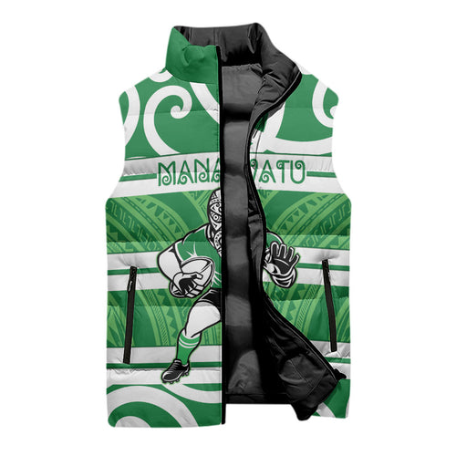 Manawatu Custom Rugby New Zealand Sleeveless Puffer Jacket Aotearoa Maori Pukana Tiki Mascot