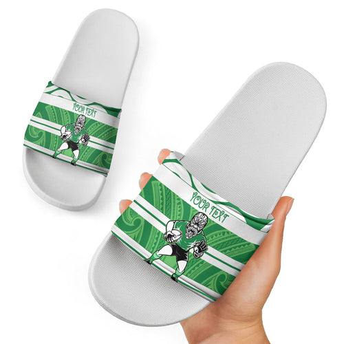Manawatu Custom Rugby New Zealand Slide Sandals Aotearoa Maori Pukana Tiki Mascot