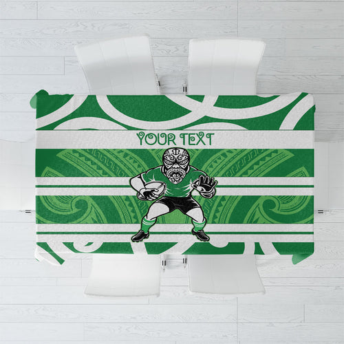 Manawatu Custom Rugby New Zealand Tablecloth Aotearoa Maori Pukana Tiki Mascot
