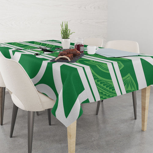 Manawatu Custom Rugby New Zealand Tablecloth Aotearoa Maori Pukana Tiki Mascot