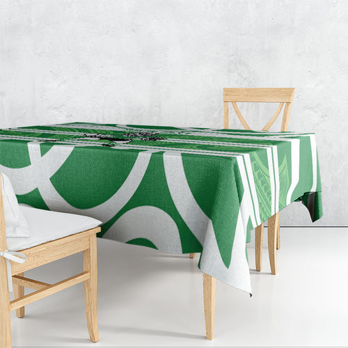 Manawatu Custom Rugby New Zealand Tablecloth Aotearoa Maori Pukana Tiki Mascot