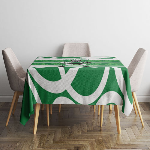 Manawatu Custom Rugby New Zealand Tablecloth Aotearoa Maori Pukana Tiki Mascot